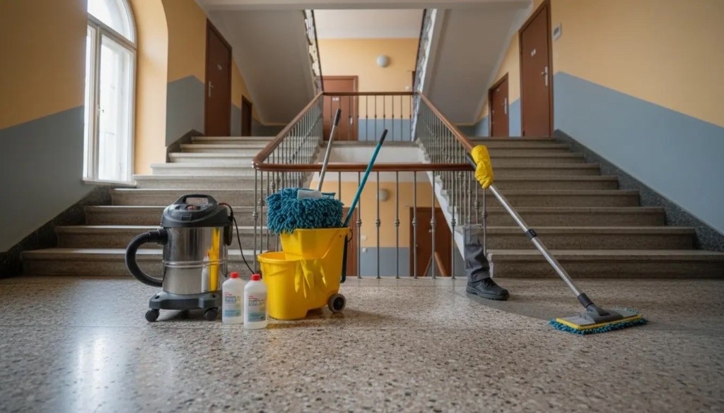 Rengøring af trappeopgang i boligforening